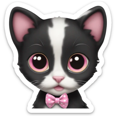 Baby Full body Tuxedo kitten with a pink polka dot ribbon Hazel eyes sticker