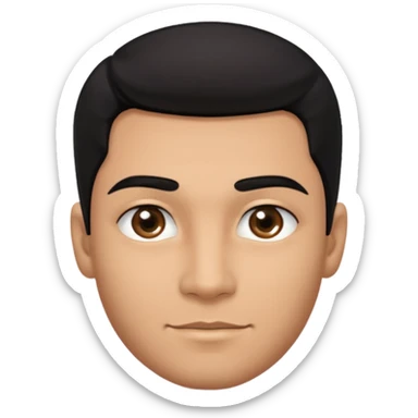 Emoji masculino em estilo 3D / cartoon realista, com pele morena clara, cabelos pretos bem penteados com gel, fios alinhados e com brilho, olhos pretos expressivos, sobrancelhas bem definidas, rosto jovem, expressão simpática e confiante, traços suaves e harmoniosos, sem barba sticker