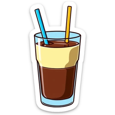 Glass of milk with Nesquik chocolate powder being mixed in sticker