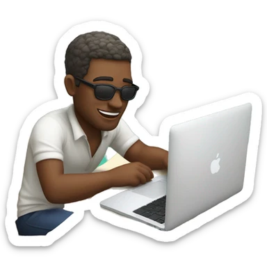 white skin developer working on a macbook on vacation sticker