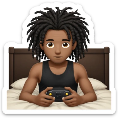 my black boyfriend in his bed with a black singlet on playing video games black curly dreadlocks  sticker
