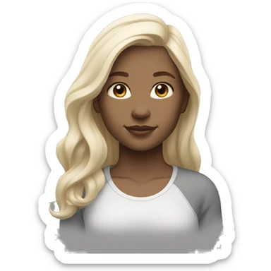 white raced, blonde hair with middle part, girl, long sleeve white lululemon shirt,  grey sweat pants  sticker