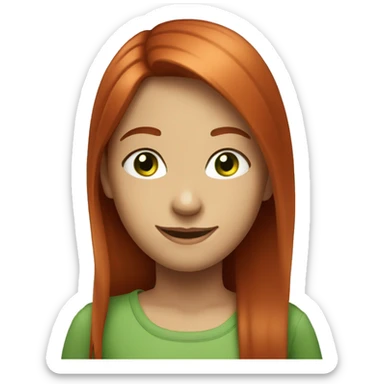Smiling girl with long straight, red hair and green eyes sticker