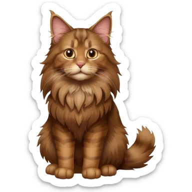 A high-resolution photo-realistic digital illustration of a brown maine coon cat, full body sticker