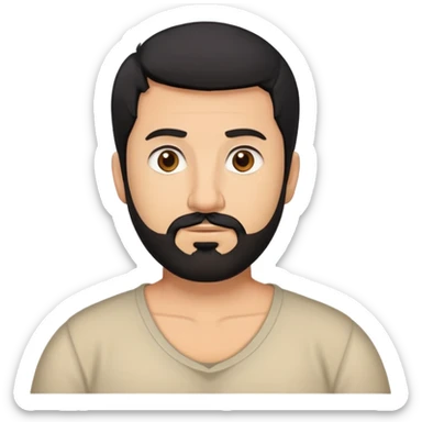 A man with short black hair. A black beard like a zohan. Brown eyes, a slightly chubby build. sticker