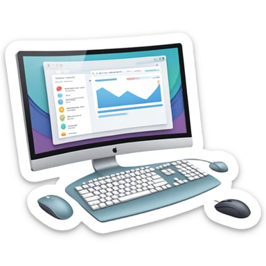Create an emoji for UX/UI design. Large curved monitor, displaying UX/UI design interfaces. Include a mouse, keyboard, and stylus, symbolizing the design process. Use modern, professional colors. Do not include any emojis or smiley faces. Make the background transparent. sticker