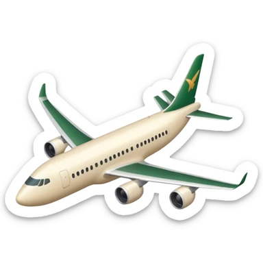 long light beige passenger airplane with dark green accents on fuselage and wings, emoji style sticker