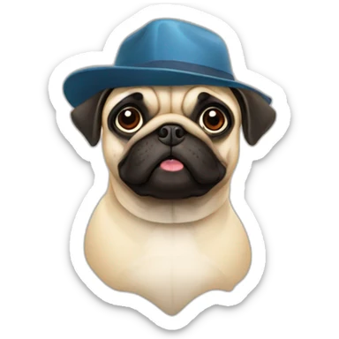 Pug dog with a hat sticker