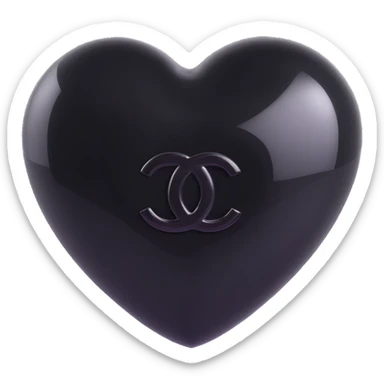 Add a Chanel logo to the heart, keep it elegant, glossy, black and white, 3D emoji style, with no background. sticker