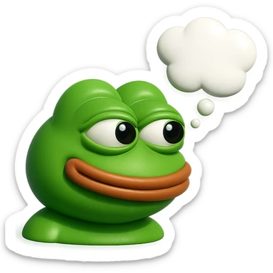 make a pepe in bright green smiling with thought bubble looking at right side in 3d style, good highlights and shadows, drop shadows sticker