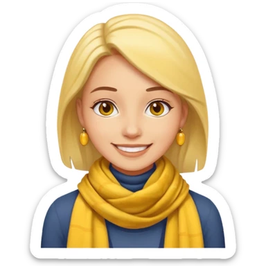 smiling woman emoji, no earrings, no necklaces, no jewelry, wearing yellow Pathfinder scarf, apple emoji style, transparent background sticker