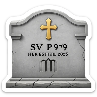A gravestone with the inscription: Here lies the SVP 1971–2025 sticker