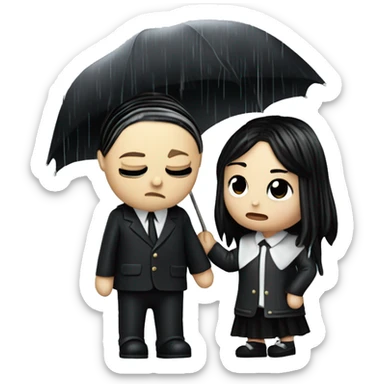 Realistic silkstone Wednesday addams kissing sweetly Kurt Cobain in the rain. sticker