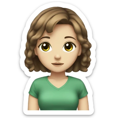 small anime girl with brown hair, light brown skin, big green eyes sticker