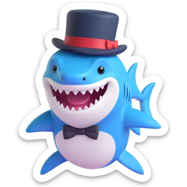 cute shark in a top hat, looking dapper sticker