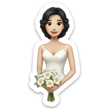 White bride with black hair and a long dress holding a bouquet of flowers sticker