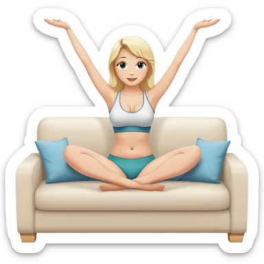 fullbody realistic busty blonde buxom in undies sitting on couch yoga legs up 
missionary pose comfy sfw sticker