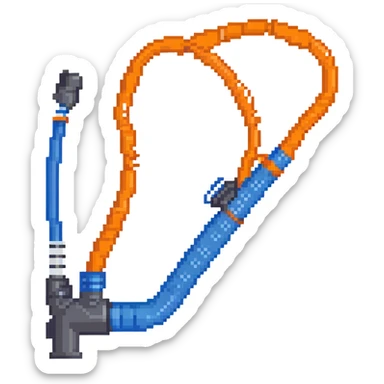 Pixelated blue VO2 max mouthpiece with breathing valve and connected tube sticker