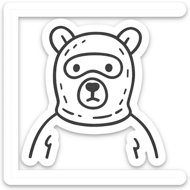 bear with a pink balaclava, hand-drawn outline style icon, no color sticker