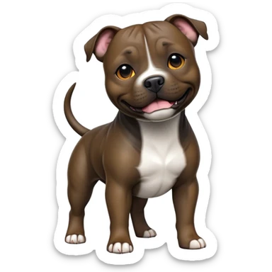 cinematic-[Staffordshire bull terrier]-realistic-full-body-standing-emoji,-tail-resting-loosely-beside-its-paws,-head-tilted-dramatically, -sleek-[dark solid brindle]-fur,-simplified-yet-realistic-focused-features,-highly-detailed,-glowing-with-an-almost-sarcastic-glow sticker