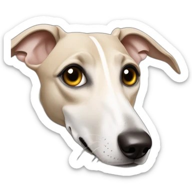 a beige whippet with angel wing eyes and a big heart emoji near its face sticker