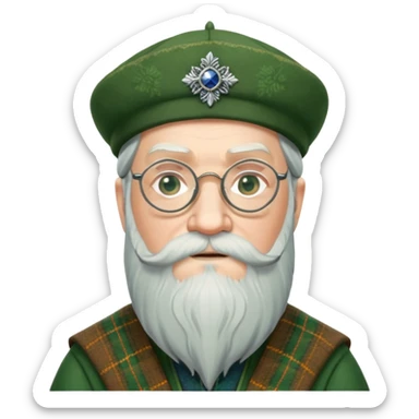 Dumbledore wear green scotland Tam o'shanter cap with decorative patterns, wear glasses, very long beard sticker