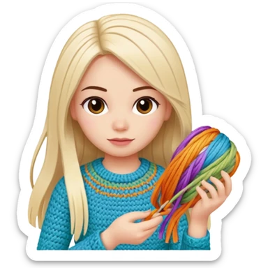 Pegatinas de Mujer con pelo lacio  tejiendo un amigurumi  sticker
