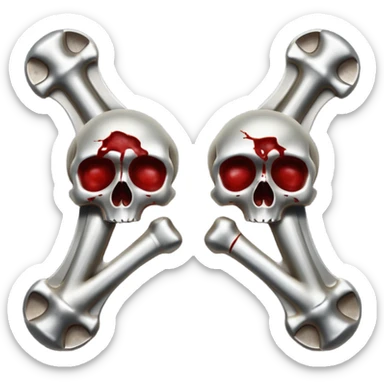 metallic anatomic bones with traces of blood, steel texture, dark dramatic tone, clean background sticker