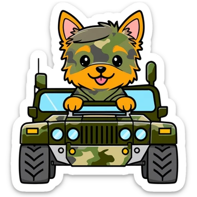 silver yorkie driving a camo hummer sticker