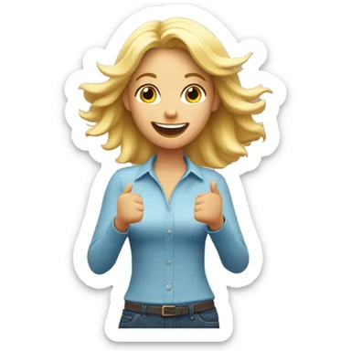 Blonde girl with hands in the air, open palms hand, happy, excited. Above waist only. sticker