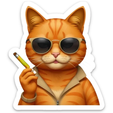Orange cat with black sunglasses somoking small joint sticker
