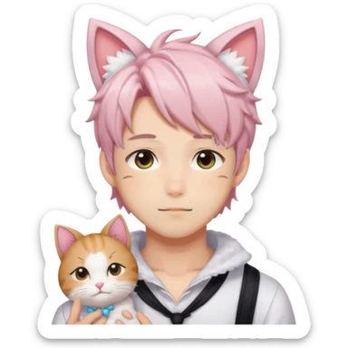 Shiny Blushing Cute Kawaii Handsome Shoujo Anime Man with Cat Ears Trending Style Cottagecore  sticker