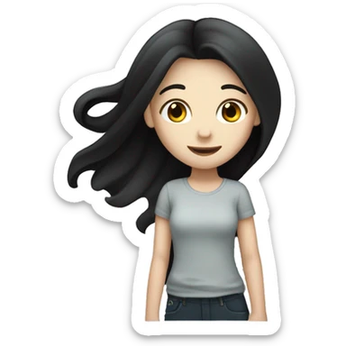 Pale girl with long black hair waving hi sticker