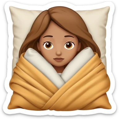 Perempuan berkulit coklat terang, menyelimuti dirinya, sambil menaruh kepala di bantal sticker