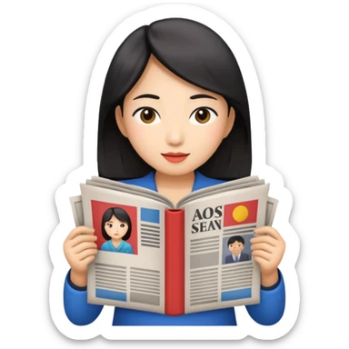 newspaper read asian woman sticker