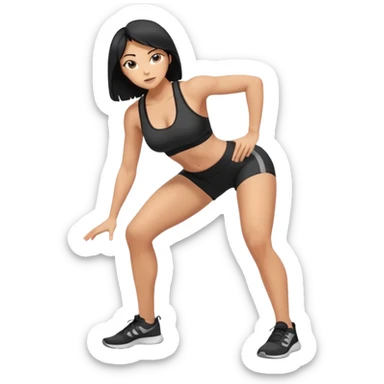 Tan woman with black hair pushing butt outward bent at waist sticker