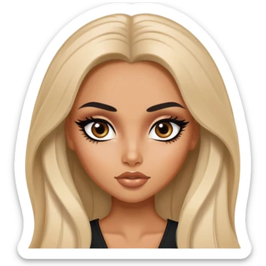 russian features, beauty,  hair, tan skin,  eyes, pretty eyes, black eyeliner, pretty bratz baddie sticker