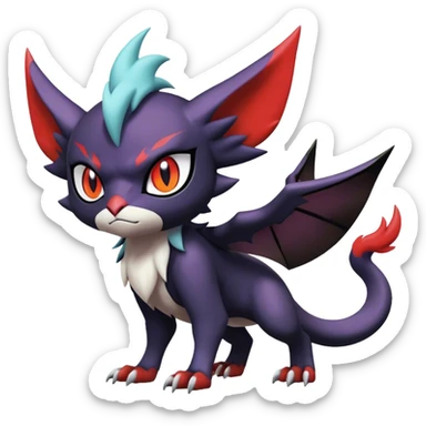 Edgy Cool Kawaii Litten-Noivern-Noibat-Absol-Pokémon Full Body sticker