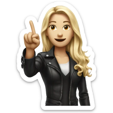 Blonde women with LONG HAIR, in Leather cloth, POINTING YOU FORWARD with her HAND with INDEX FINGER, Hyper Realistic sticker