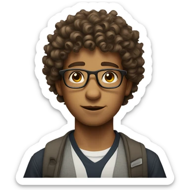 nerdy curly hair boy sticker