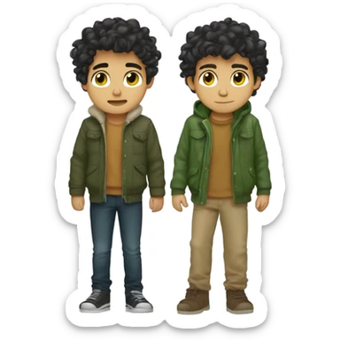 a boy with black messy hair knda siren eyes brown to honey eyes tan skin green winter jacket grumpy  sticker
