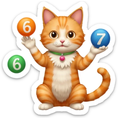 Cat juggling the numbers 6 and 7 sticker