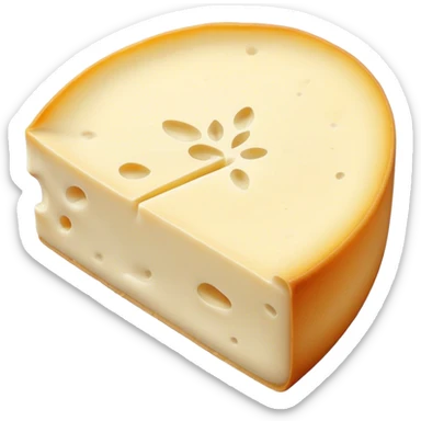 Cinematic Realistic Brie Cheese Emoji, featuring a creamy, soft-ripened cheese with a delicate rind rendered with lifelike detail and inviting, natural lighting. sticker