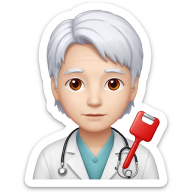 doctor with white hair and red hairclips  sticker