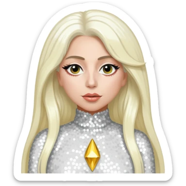 Lady Gaga with long platinum blonde hair, white sequin outfit sticker