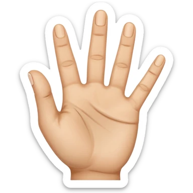 A simple emoji-style illustration of a human hand with four fingers raised and the thumb folded down across the palm. Front-facing hand sticker