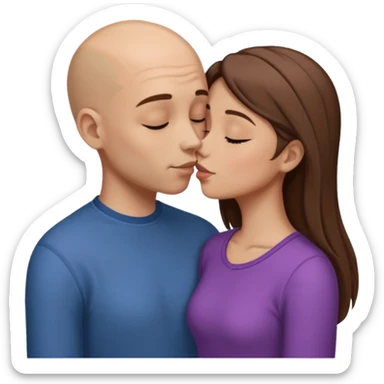 Tall Bald boy kissing a girl who has straight brown hair and is shorter than him sticker