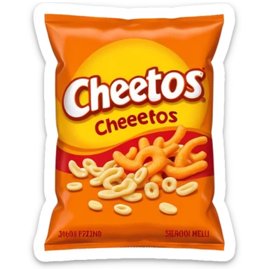 Draw a pack of Cheatos with bright orange-red packaging & crunchy snacks spilling out. sticker