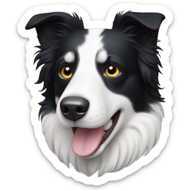 A black and white border collie with an skewed to the left white spot on his head sticker