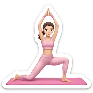 white brunette girl in light pink workout clothes doing dance stretching on yoga mat sticker